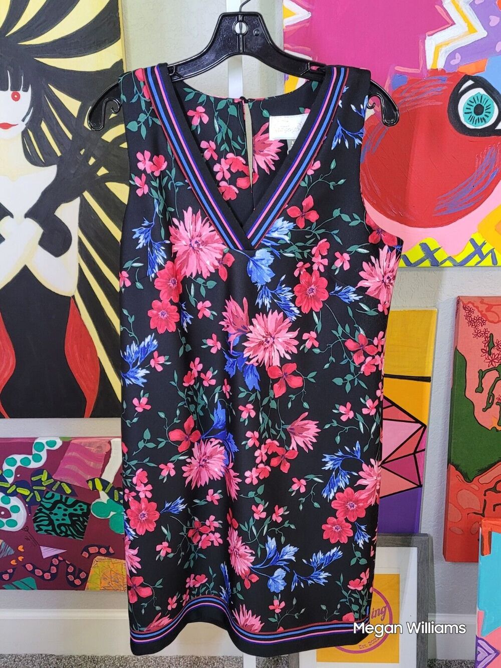 NWT Pappagallo V Neck Talia Dress Sz 6 Black Floral V Neck Retails